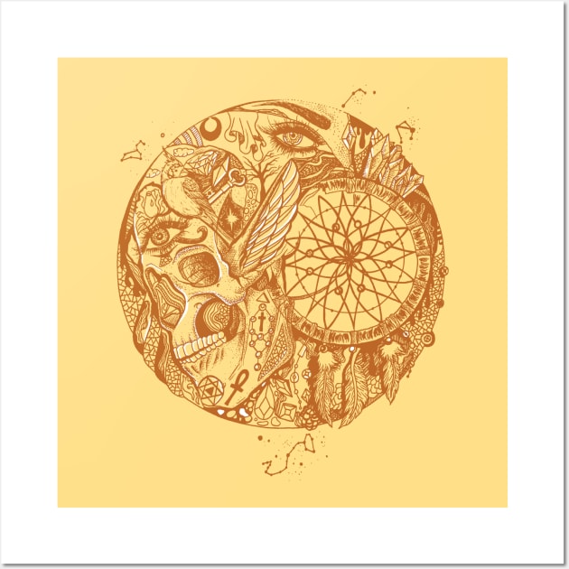 Terracotta Skull and Dreamcatcher Circle Wall Art by kenallouis